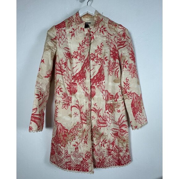Sigrid Olsen Womens Floral 100% Linen Tunic Jacket Coat XS Red Beige Lightweight - Picture 1 of 10